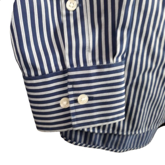 Michael Kors Men’s 16 1/2 34/35 Non Iron Blue Striped Button Down Dress Shirt - Picture 4 of 10